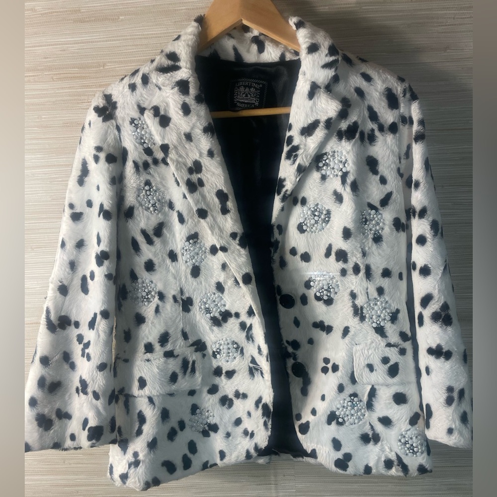 LIBERTINE Faux Fur Black and White Jacket Blazer w/Jeweled Embellishments L